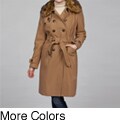 London Fog Women's Faux Fur Trim Belted Military Maxi Coat