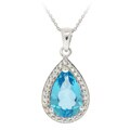 Glitzy Rocks Silver Swiss Blue Topaz and CZ Tear-drop Necklace
