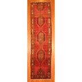 Persian Hand-knotted Rust/ Light Blue Hamadan Wool Rug (3'6 x 13')