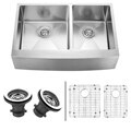 VIGO 33-inch Farmhouse Stainless Steel Kitchen Sink, Two Grids and Two Strainers