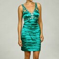 Morgan & Co Women's Teal Bead Shutter Pleat Evening Dress
