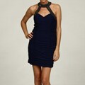 Morgan & Co Junior's Navy Bead Ruche Evening Dress
