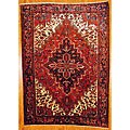 Persian Hand-knotted Red/ Blue Heriz Wool Rug (7'7 x 10'6)