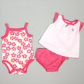 US Polo Newborn Girl's 3-Piece Floral and Stripe Short Set
