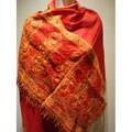 Selection Privee 'Clou' Red Paisley Embroidered Beaded Wool Shawl