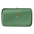 Striking guidepost on Prada eyeglasses Frame Prada Green Satin Box Clutch