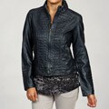 Big Chill Women's Gold Indigo Horizontal Stitched Pleat Faux Leather Jacket