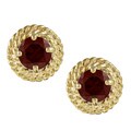 Kabella Gold over Silver Garnet Rope Design Stud Earrings
