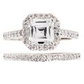 Silvertone Asscher-cut Cubic Zirconia Bridal-Inspired Ring Set