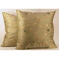 Green Faux Silk Embroidered Throw Pillows (Set of 2)
