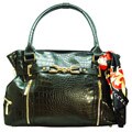 Vecceli Italy Crocodile Embossed Black Satchel Bag