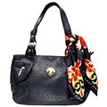Vecceli Italy Ostrich Embossed Black Shoulder Bag