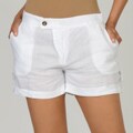 Elan Women's White Cuffed Linen Shorts