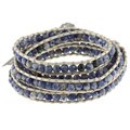 Simulated Lapis Bead Leather Wrap Bracelet