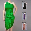 AtoZ Women's Modal Ruched Asymmetrical One-shoulder Dress