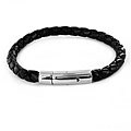 Black Imitation-leather and Stainless Steel Braided Bracelet