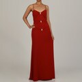 Issue New York Women's Red V-neck Spaghetti Strap Open Back Evening Dress