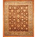 Indo Hand-knotted Brown/ Light Brown Oushak Wool Rug (12' x 14'9)