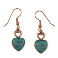 Southwest Moon Copper Turquoise Cabochon Heart Earrings