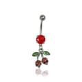 Supreme Jewelry Surgical Steel Red and Green Cubic Zirconia Cherry Skull Belly Ring