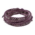 Purple Leather Simulated Quartz and Czech Crystal Wrap Bracelet