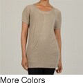 Vivienne Vivienne Tam Women's Crew Neck Crossover Drape Front Pullover