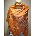 Selection Privee 'Marion' Orange Floral Embroidered Wool- and Silk-blend Shawl