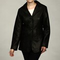 FourteenZero Women's Black Button Leather Trench Coat