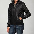 Izod Women's Lamb-leather Hooded Knit Detail Jacket