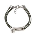 Silvermoon Sterling Silver and Green Leather 'Life' Drop Bracelet