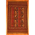 Afghani Hand-woven Beige/ Rust Tribal Soumak Kilim Wool Rug (6'2 x 9'6)
