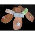 Women's Leather and Hand-beaded Fabric Heeled Sandals (India)