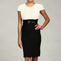 Tiana B Women's Black/ Ivory Crinkle Belted Dress