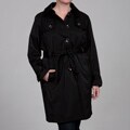 London Fog Women's Plus Size Black Belted Hooded Coat FINAL SALE