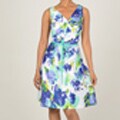 Robbie Bee Women's Floral Printed Shantung Pleated Party Dress