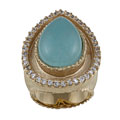 Rivka Friedman 18k Goldplated Carribean Blue Quartzite and CZ Ring