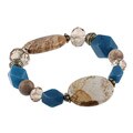 Alexa Starr Goldtone Picture Jasper and Blue Jade Stretch Bracelet