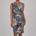 Marina Women's Tropical Floral Print Beaded Wasitline Dress