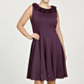 Jessica Howard Women's Plus Sleeveless Ruffle Neck Multi-seamed Pintuck Dress