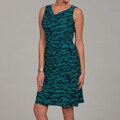 Evan Picone Women's Teal Printed Cowl Neck Dress