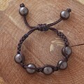 Brown Macrame Cord Coffee Shell Pearl Bracelet (14 mm) (USA)