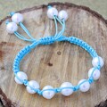 Turquoise Blue Macrame Cord White FW Pearl Bracelet (12 mm) (USA)