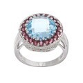 Oro Leoni Sterling Silver Blue Topaz and Rhodolite Ring (Size 7)