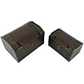 Classic Jewelry & Keepsake Box in Mahogany & Brown Leather (Set of 2)