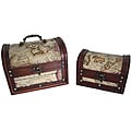 Travel Jewelry & Keepsake Box in Aged Mahogany & Old Leather Map (Set of 2)