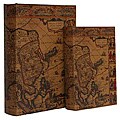 Secret Jewelry & Keepsake Book Box with Aged Leather Map (Set of 2)