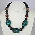 Silver and Pewter Genuine Turquoise, Agate and Onyx Necklace (USA)
