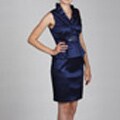 Jessica Howard Women's Petite Ruffled Neck Peplum Beaded Dress