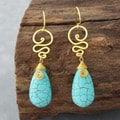Brass Cute Turquoise Teardrop Swirl Earrings (Thailand)