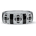 Neno Buscotti Silvertone Black Enamel Glass Filigree Bangle Bracelet